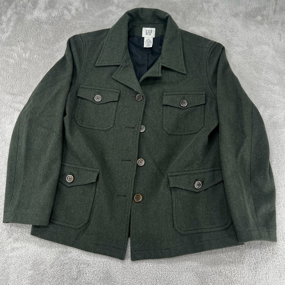 Gap Mens Wool Blend Field Jacket Medium Green Preowned Four Pocket Utility